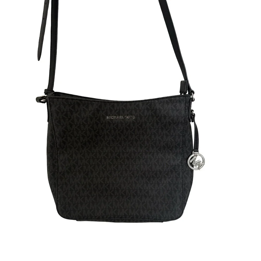 MICHAEL KORS JET SET TRAVEL LARGE MESSENGER CROSSBODY BAG MK SIGNATURE BLACK
